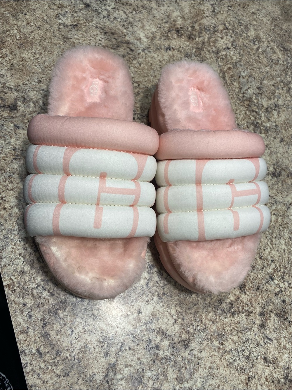 UGG Pink Quilted Faux-Fur Slide Slippers